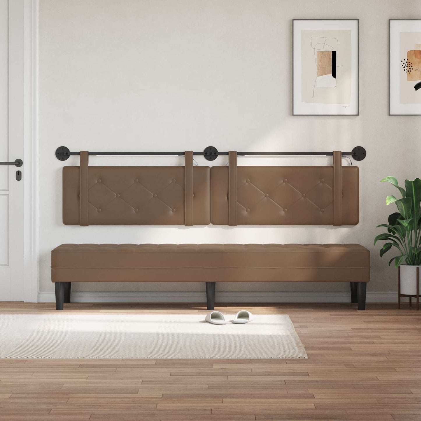 Hangend hoofdbord Met LED-verlichting Cappuccino Kunstleer