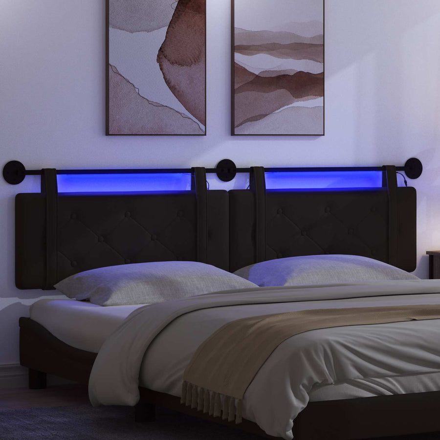 Hangend hoofdbord Met LED-verlichting Zwart Kunstleer