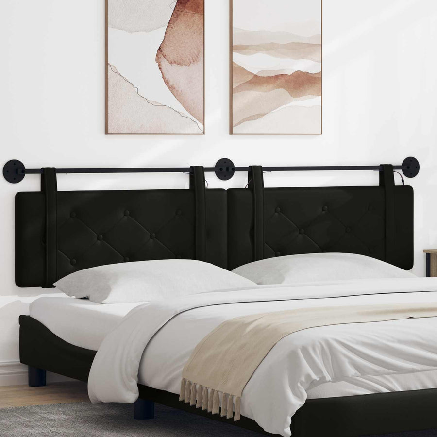 Hangend hoofdbord Met LED-verlichting Zwart Kunstleer