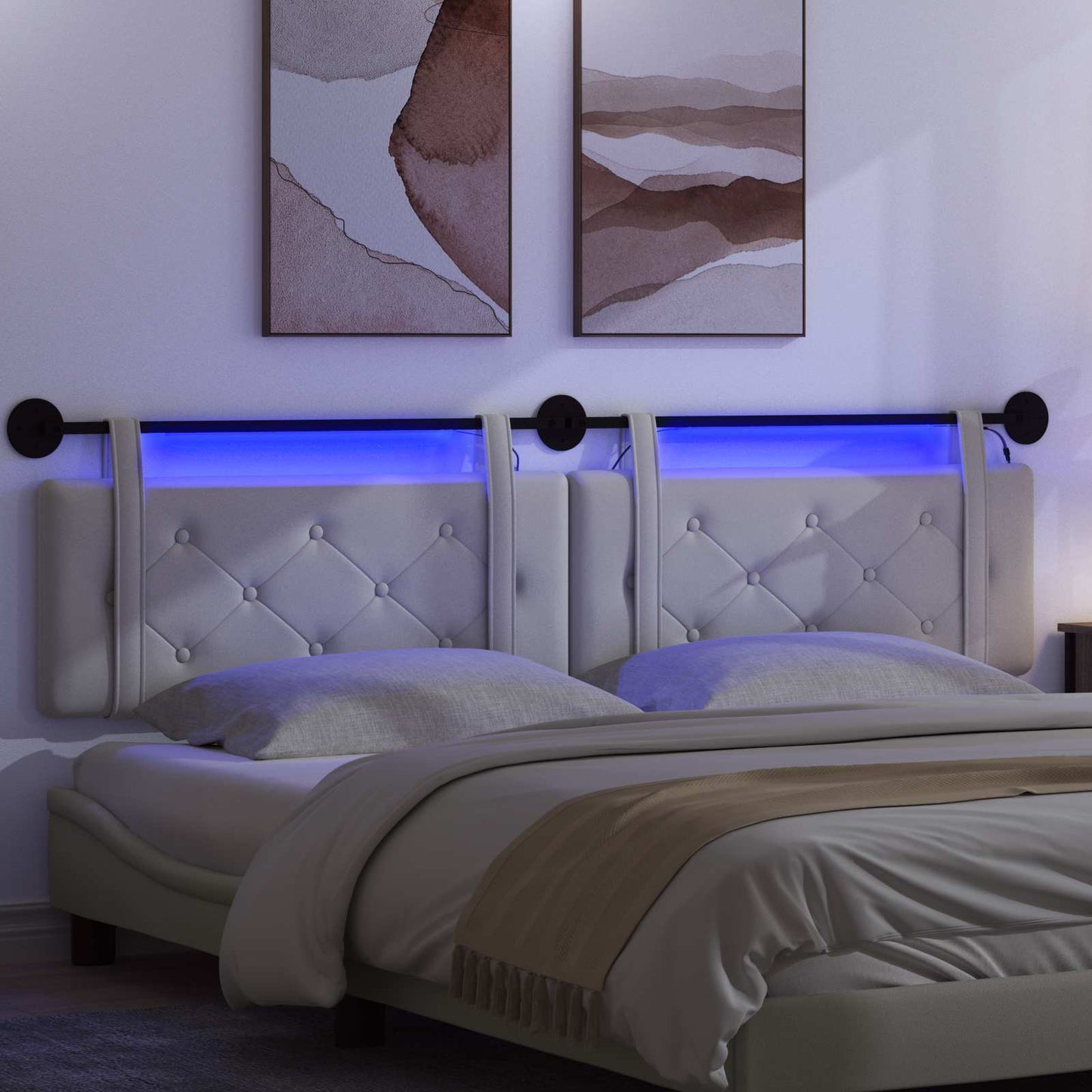 Hangend hoofdbord Met LED-verlichting Wit Kunstleer