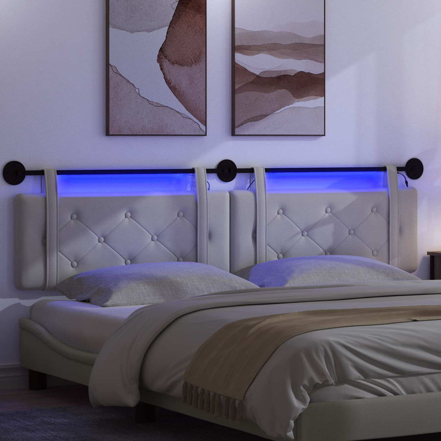 Hangend hoofdbord Met LED-verlichting Wit Kunstleer