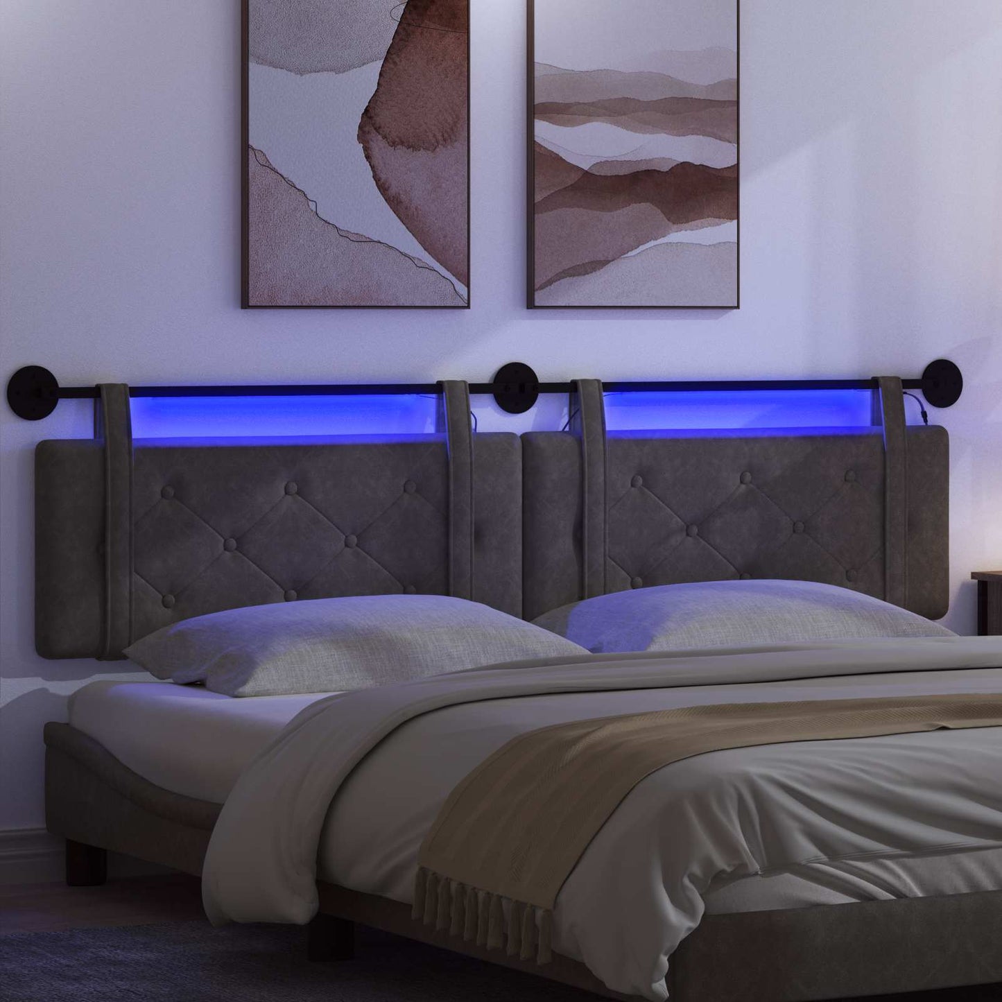Hangend hoofdbord Met LED-verlichting Zwart Antiek PU