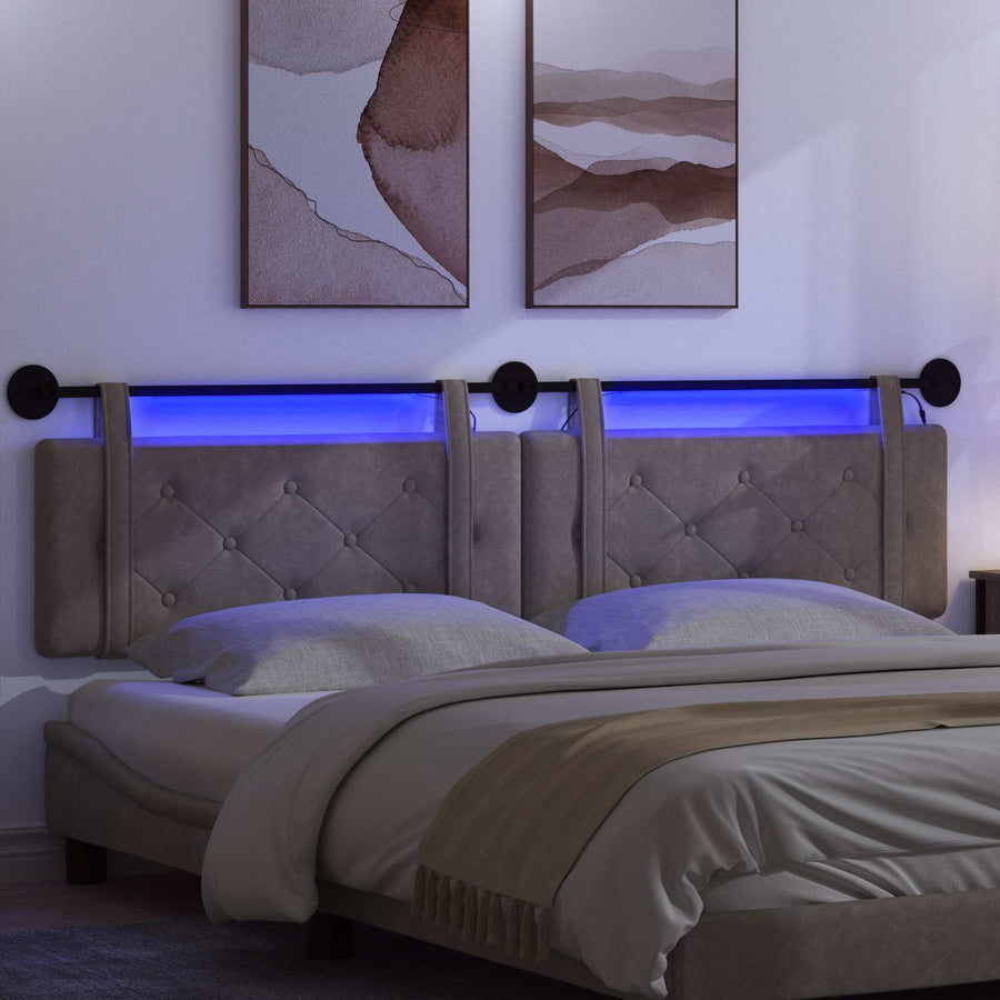 Hangend hoofdbord Met LED-verlichting Grijs Antiek PU