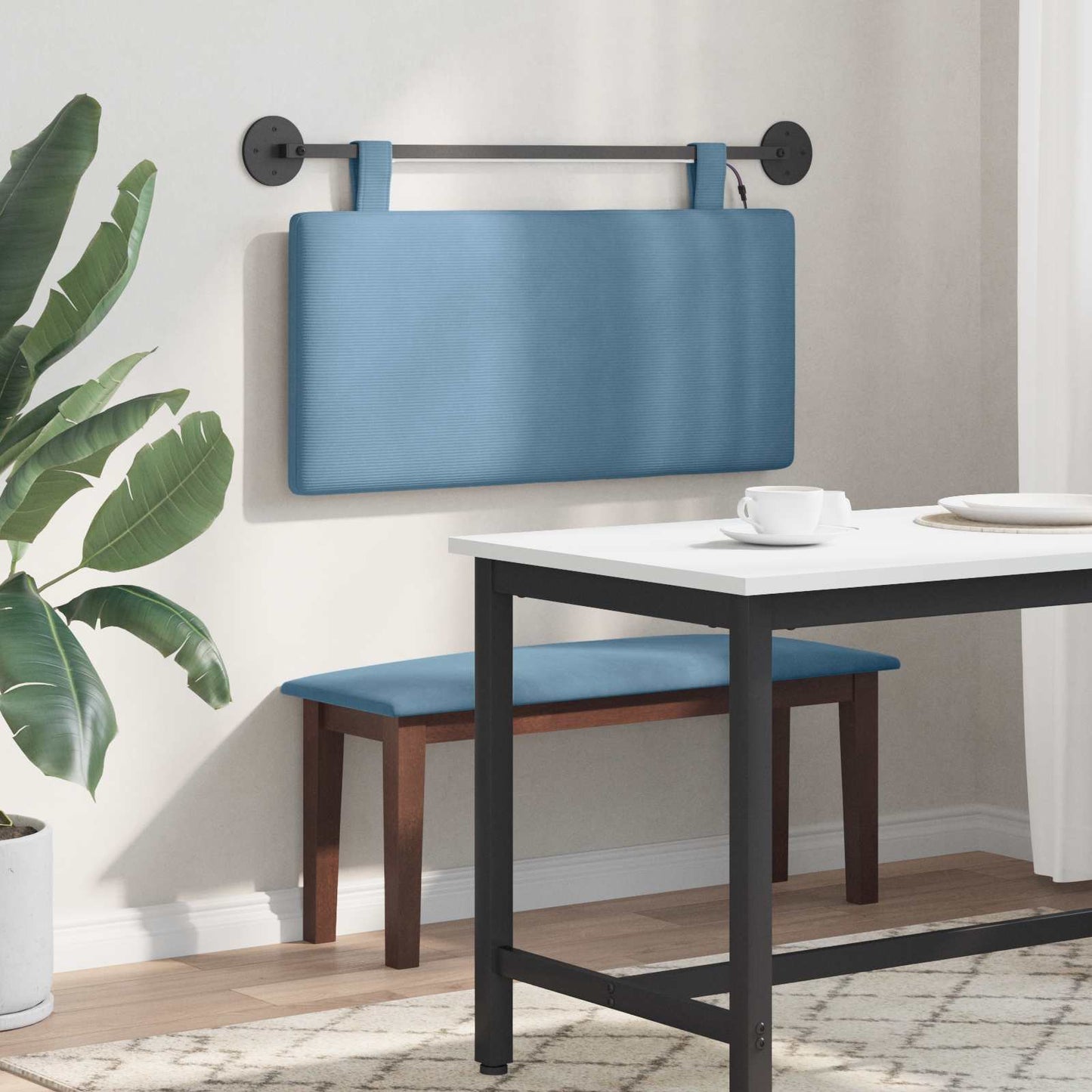 Hangend hoofdbord Met LED-verlichting Blauw Katoen Stof