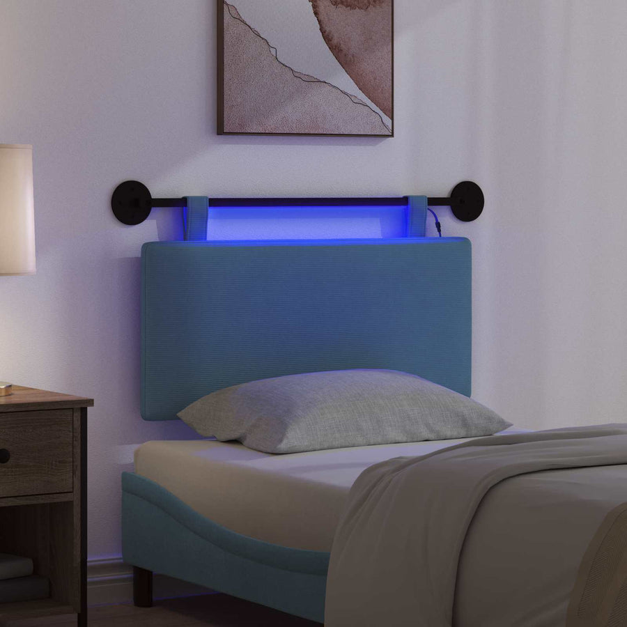 Hangend hoofdbord Met LED-verlichting Blauw Katoen Stof