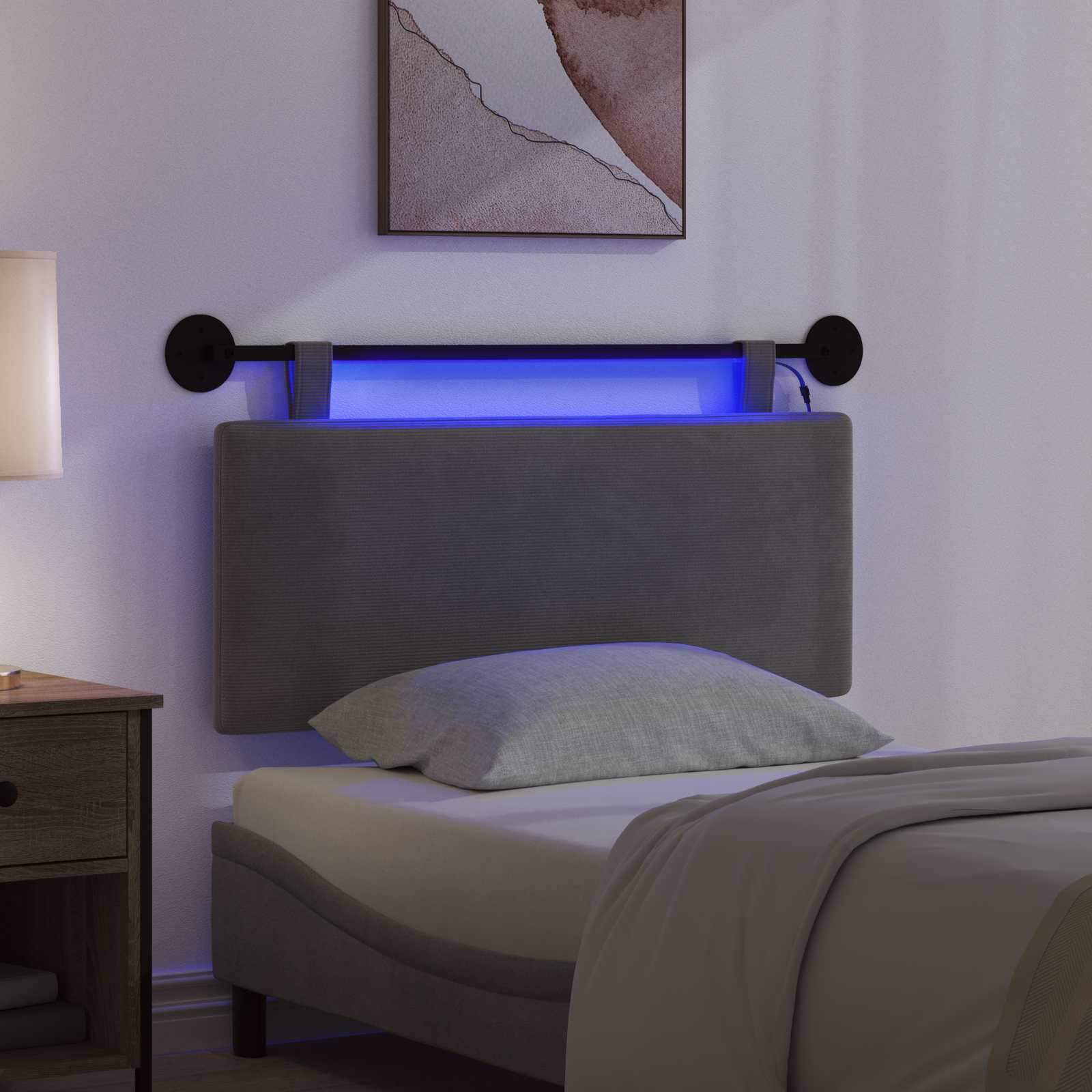 Hangend hoofdbord Met LED-verlichting Donkergrijs Katoen Stof