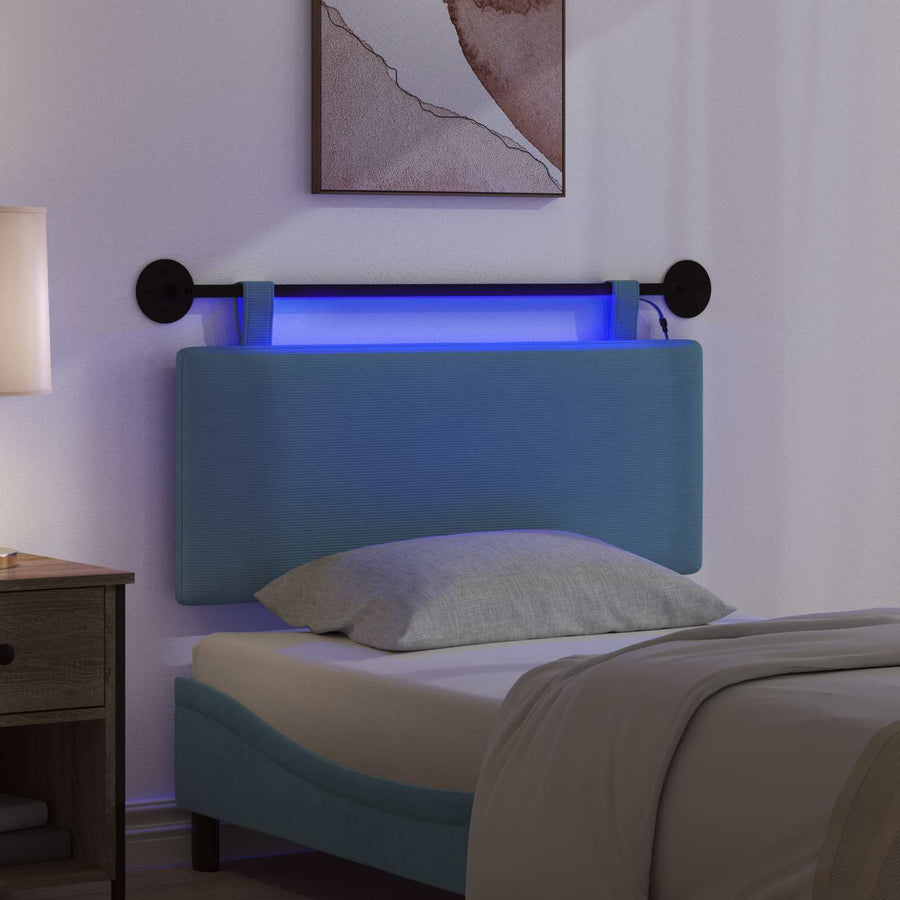 Hangend hoofdbord Met LED-verlichting Blauw Katoen Stof
