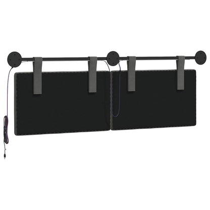 Hangend hoofdbord Met LED-verlichting Donkergrijs Katoen Stof