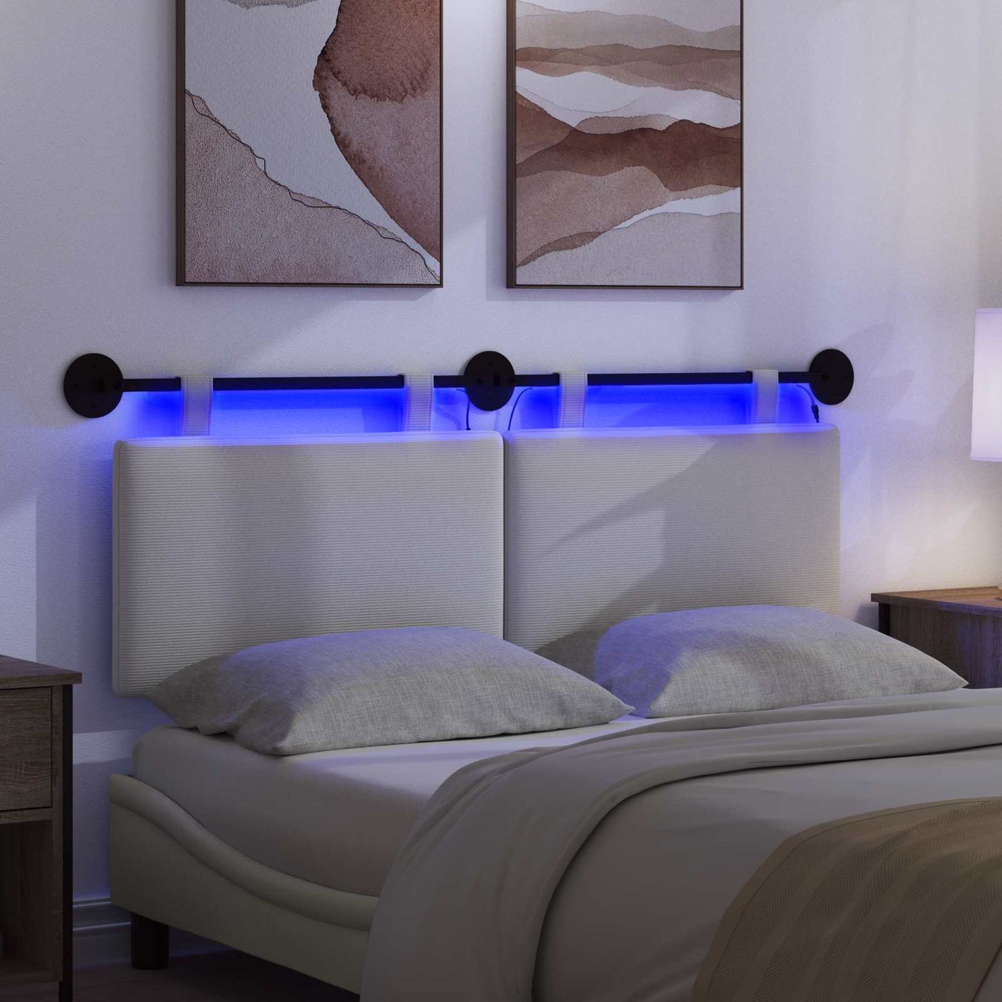 Hangend hoofdbord Met LED-verlichting Crèmekleurig Katoen Stof