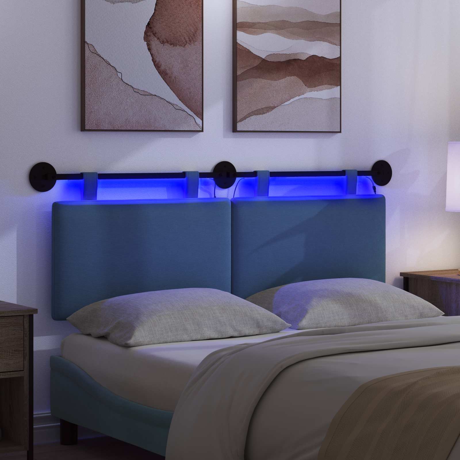 Hangend hoofdbord Met LED-verlichting Blauw Katoen Stof