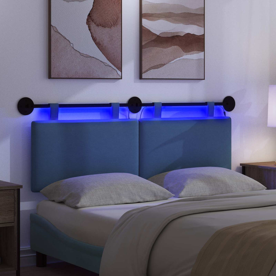 Hangend hoofdbord Met LED-verlichting Blauw Katoen Stof