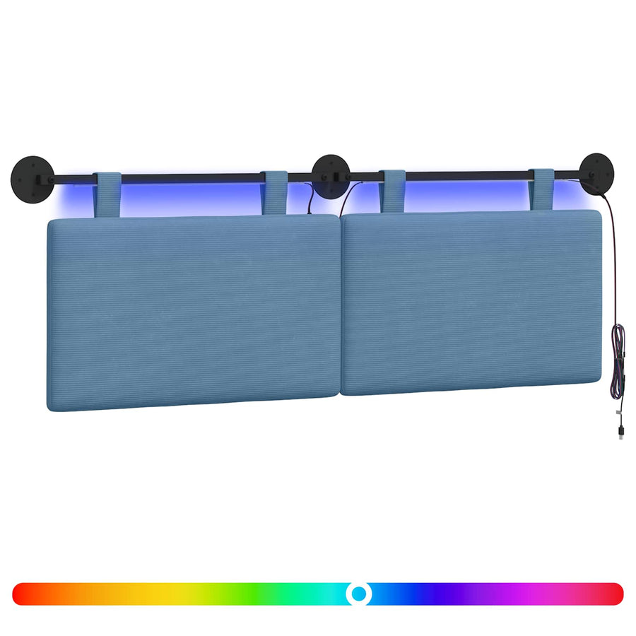 Hangend hoofdbord Met LED-verlichting Blauw Katoen Stof