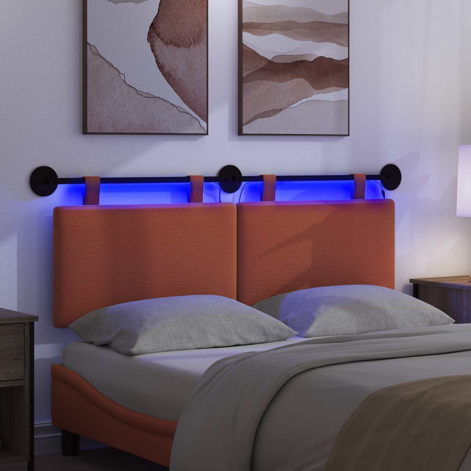 Hangend hoofdbord Met LED-verlichting Oranje Katoen Stof