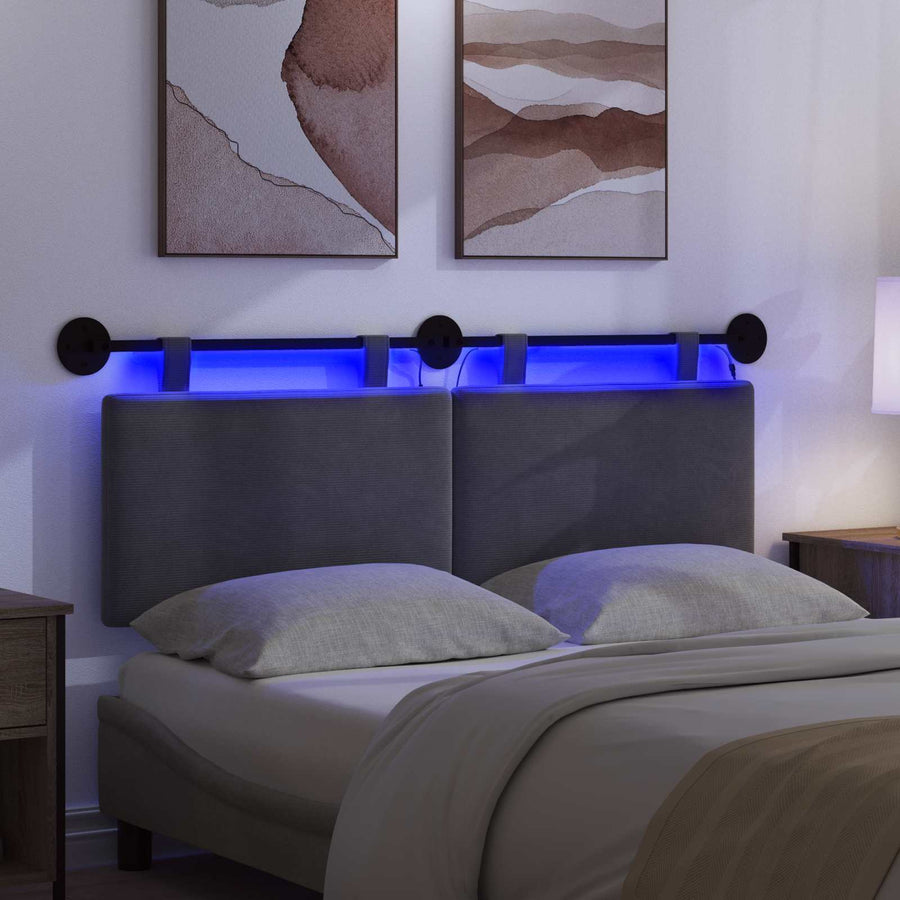 Hangend hoofdbord Met LED-verlichting Donkergrijs Katoen Stof