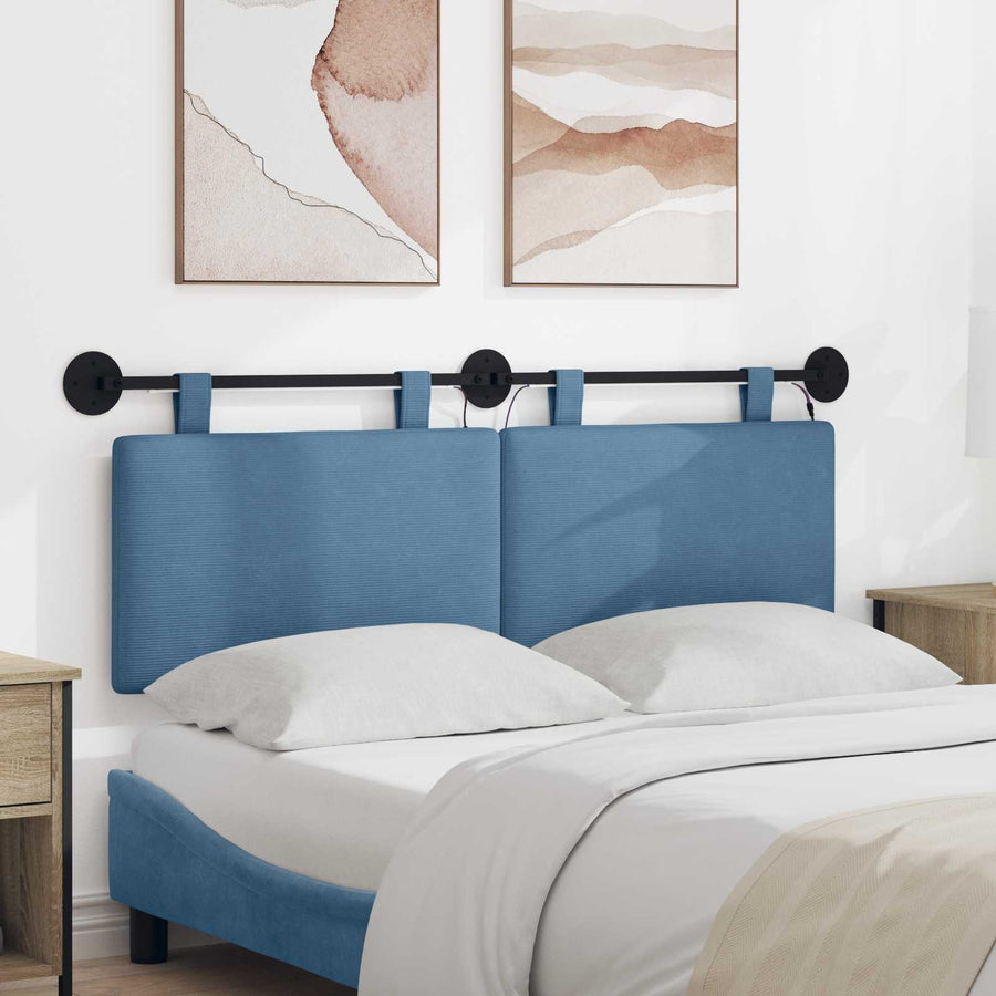 Hangend hoofdbord Met LED-verlichting Blauw Katoen Stof