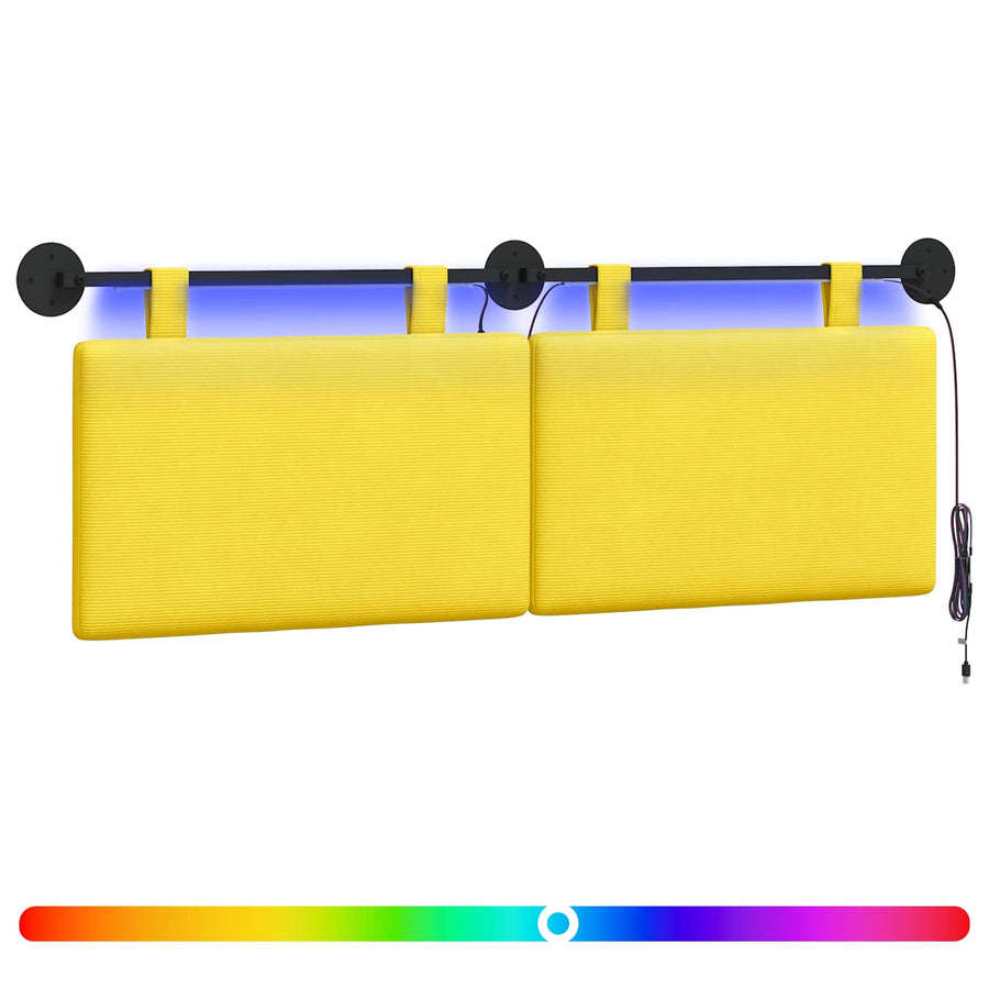 Hangend hoofdbord Met LED-verlichting Lichtgeel Katoen Stof