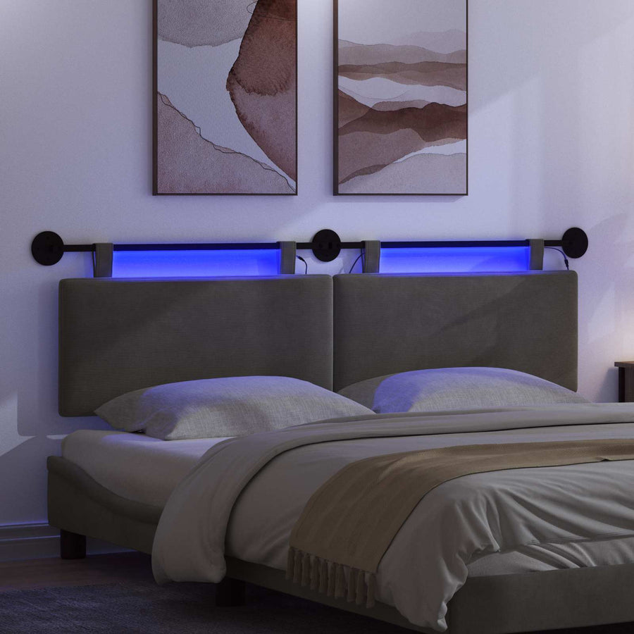 Hangend hoofdbord Met LED-verlichting Donkergrijs Katoen Stof