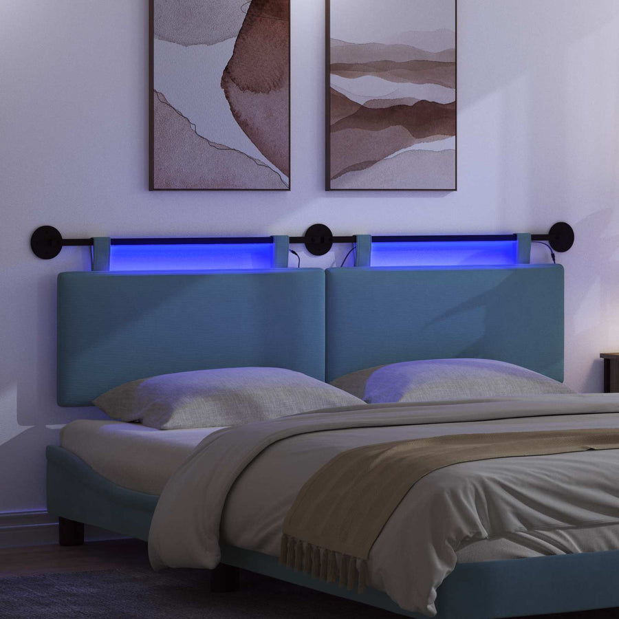 Hangend hoofdbord Met LED-verlichting Blauw Katoen Stof