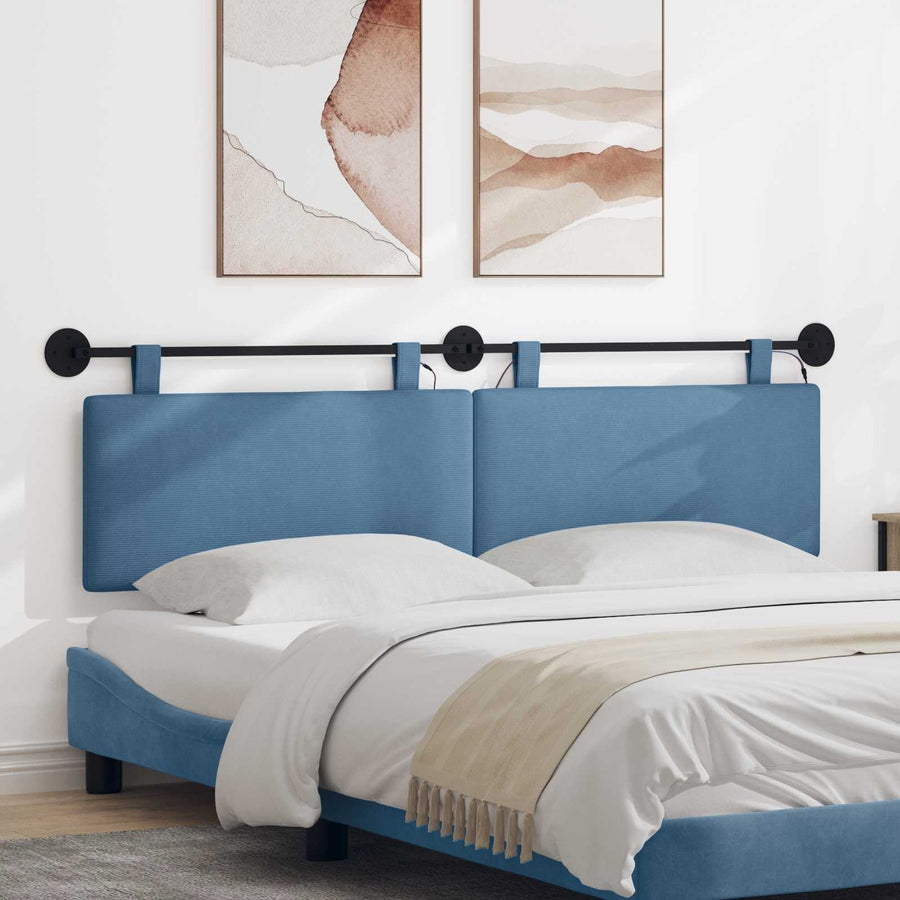 Hangend hoofdbord Met LED-verlichting Blauw Katoen Stof