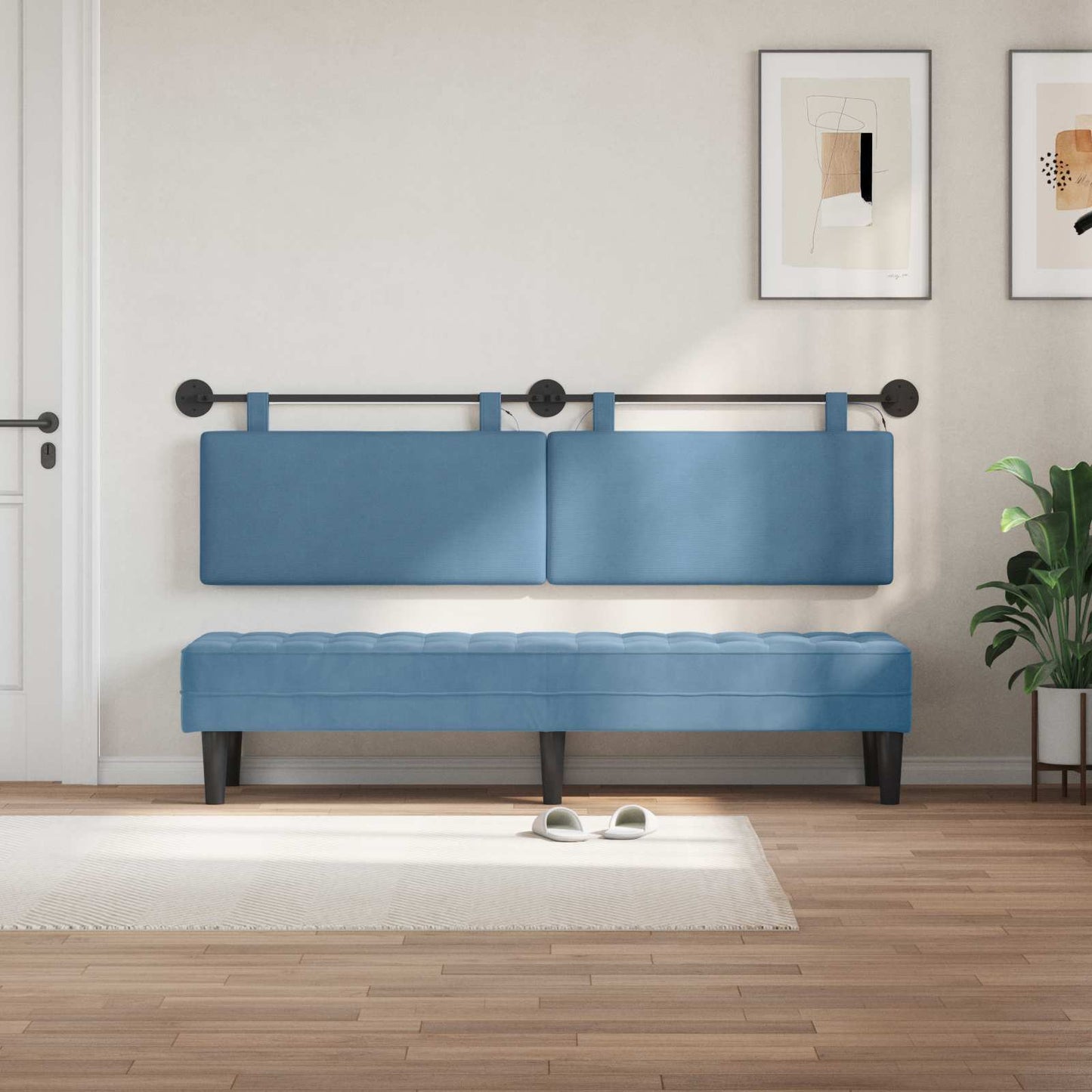 Hangend hoofdbord Met LED-verlichting Blauw Katoen Stof