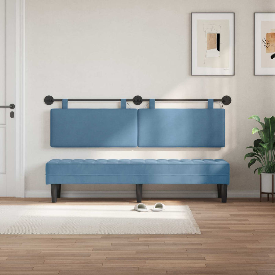 Hangend hoofdbord Met LED-verlichting Blauw Katoen Stof