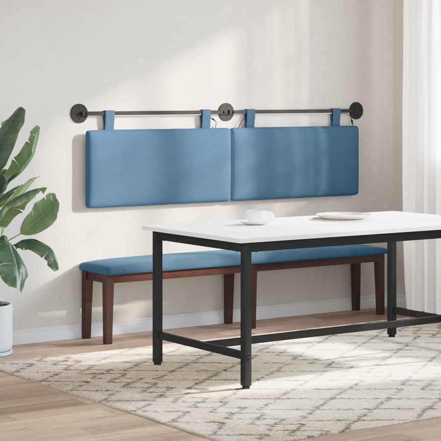 Hangend hoofdbord Met LED-verlichting Blauw Katoen Stof
