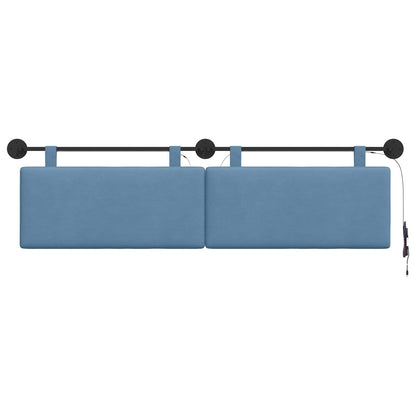 Hangend hoofdbord Met LED-verlichting Blauw Katoen Stof