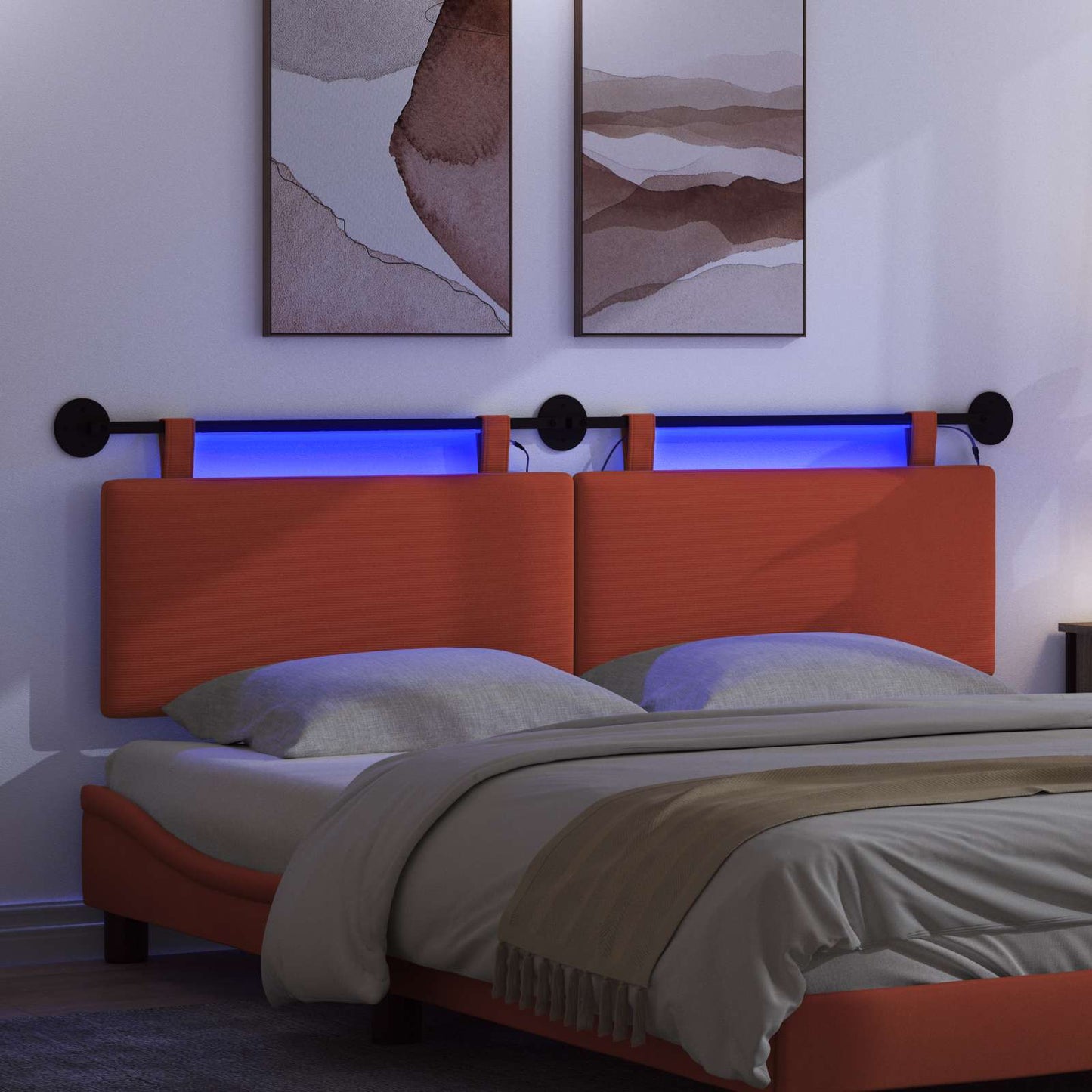 Hangend hoofdbord Met LED-verlichting Rood-oranje Katoen Stof