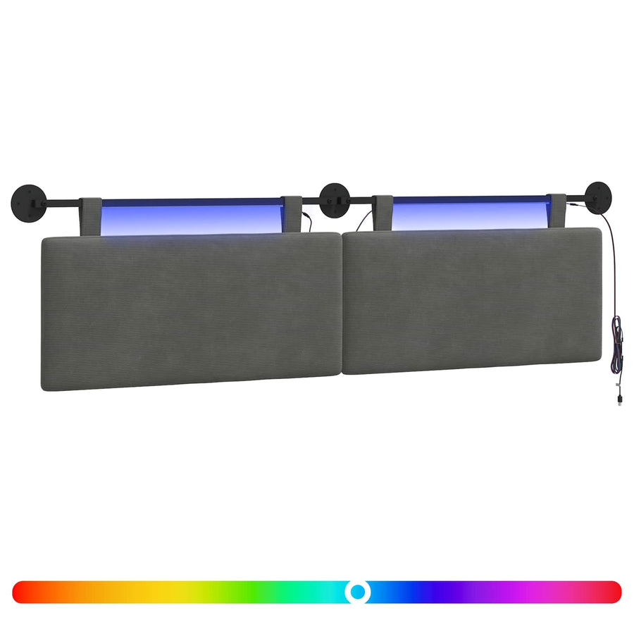Hangend hoofdbord Met LED-verlichting Donkergrijs Katoen Stof