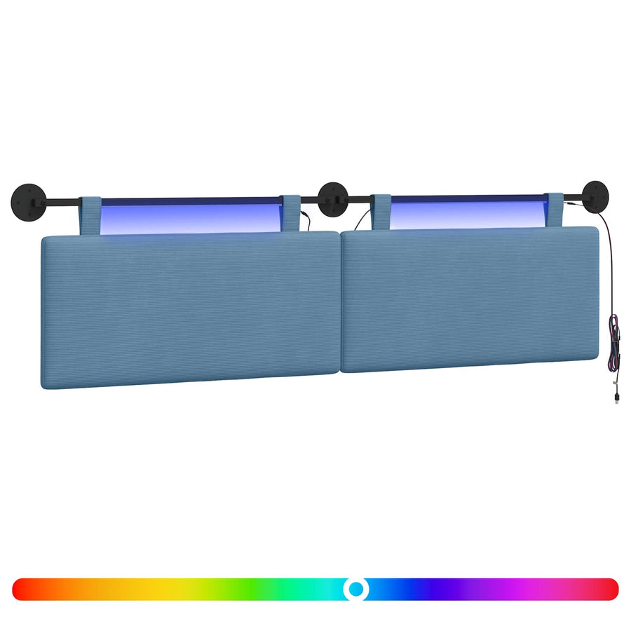 Hangend hoofdbord Met LED-verlichting Blauw Katoen Stof