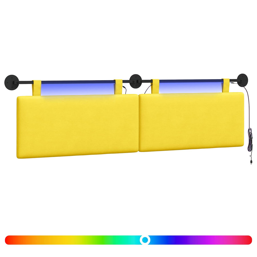 Hangend hoofdbord Met LED-verlichting Lichtgeel Katoen Stof