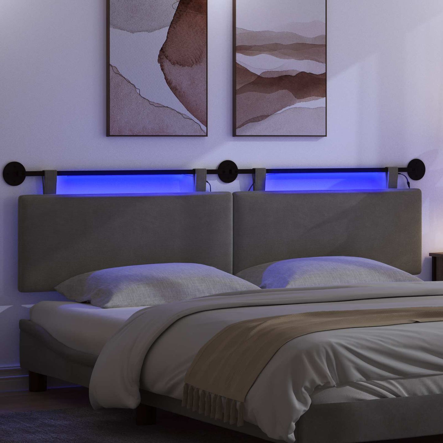 Hangend hoofdbord Met LED-verlichting Lichtgrijs Katoen Stof