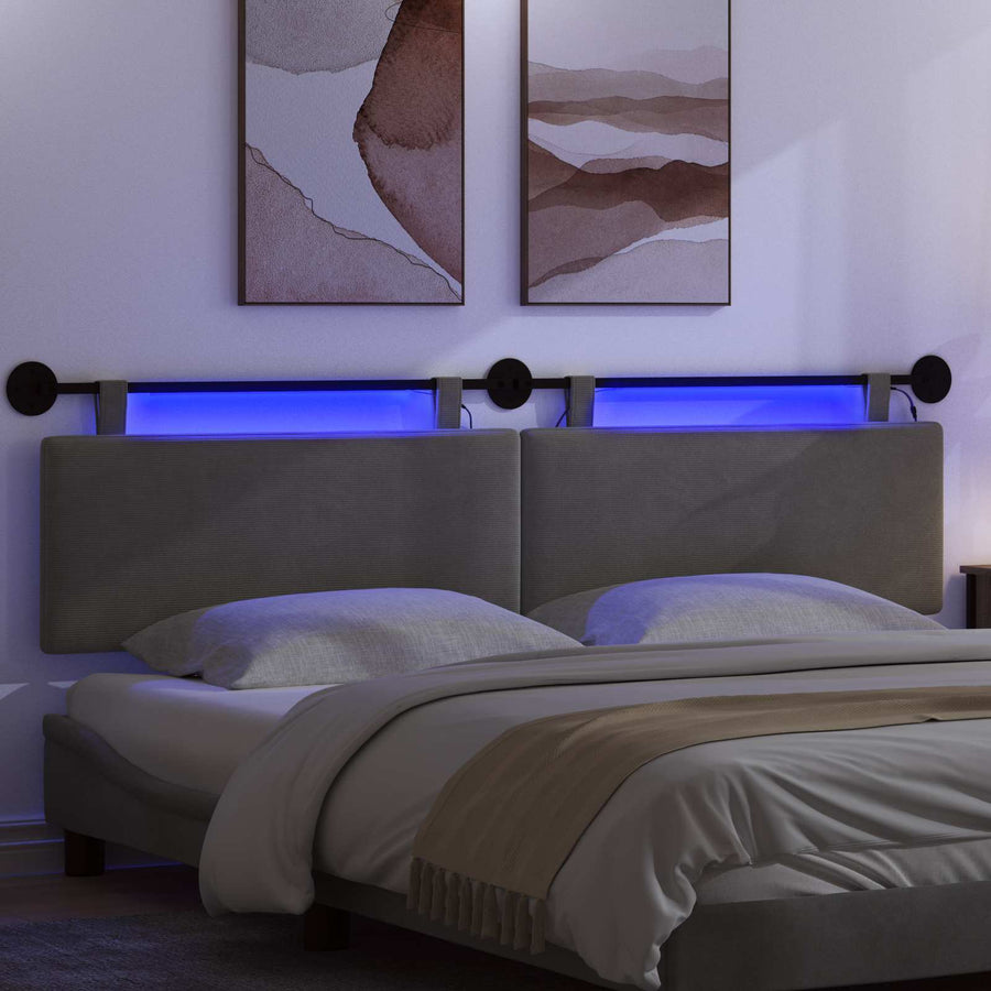 Hangend hoofdbord Met LED-verlichting Lichtgrijs Katoen Stof