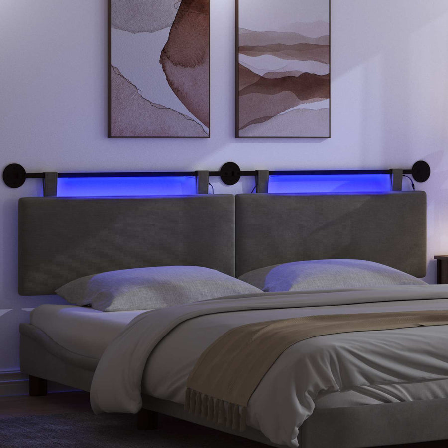 Hangend hoofdbord Met LED-verlichting Donkergrijs Katoen Stof