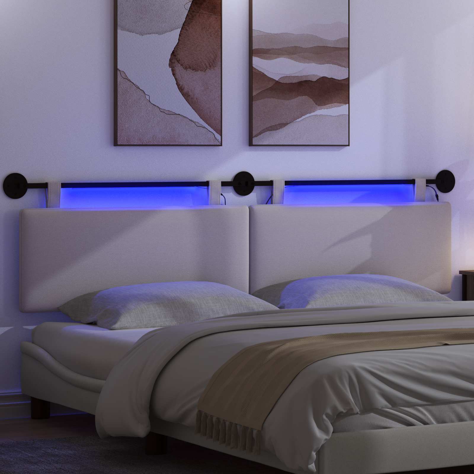 Hangend hoofdbord Met LED-verlichting Crèmekleurig Katoen Stof