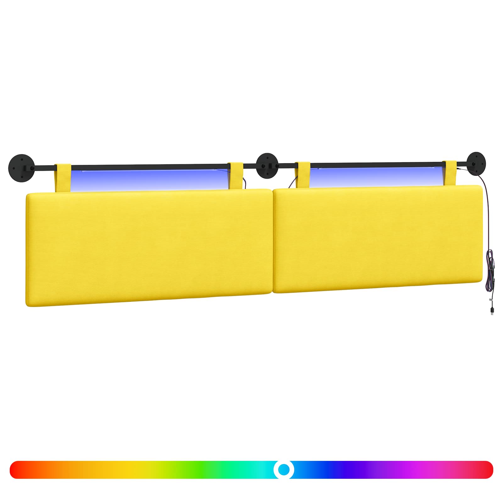 Hangend hoofdbord Met LED-verlichting Lichtgeel Katoen Stof