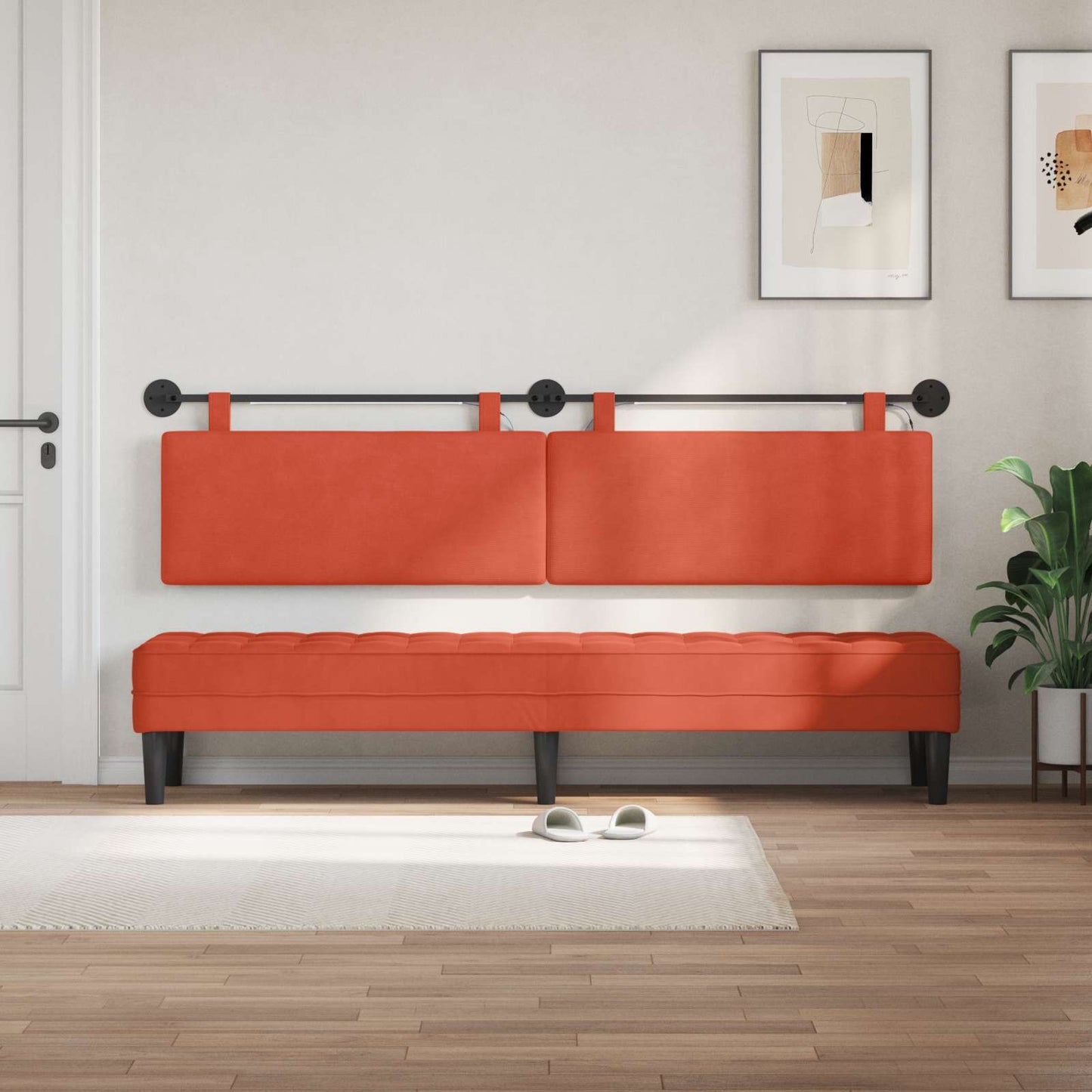 Hangend hoofdbord Met LED-verlichting Rood-oranje Katoen Stof