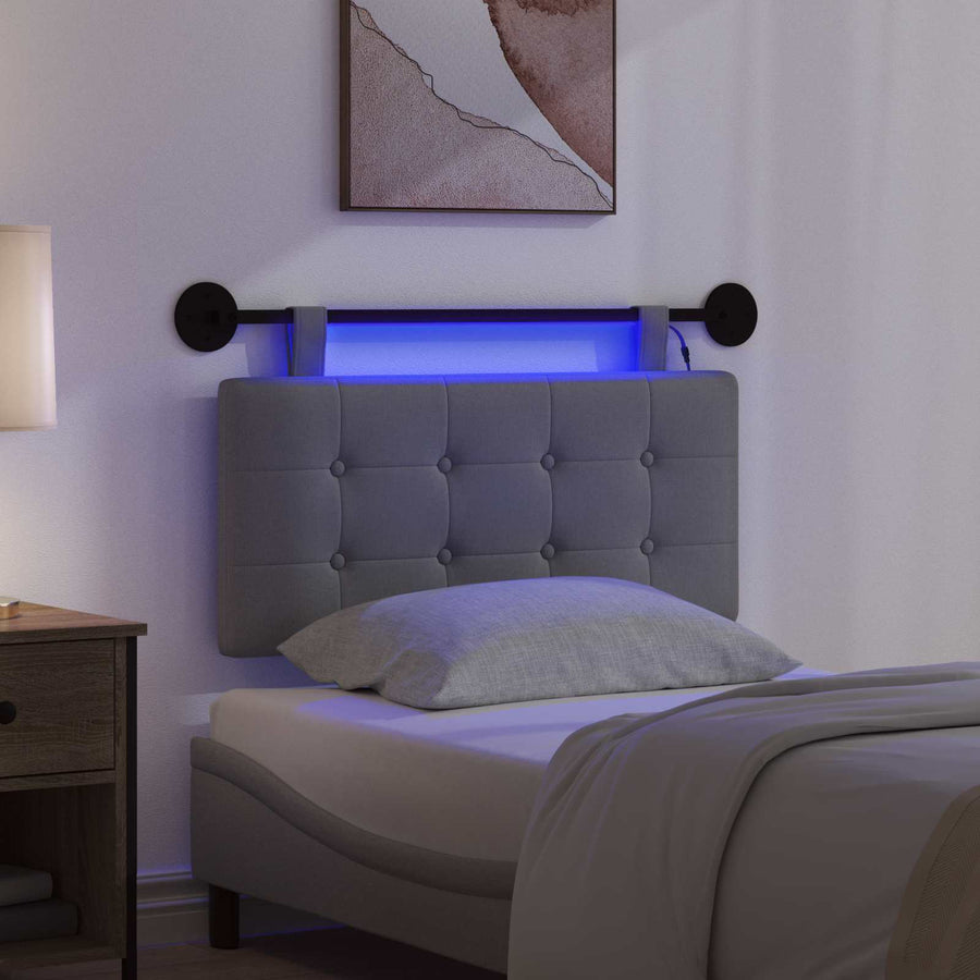 Hangend hoofdbord Met LED-verlichting Donkergrijs Stof