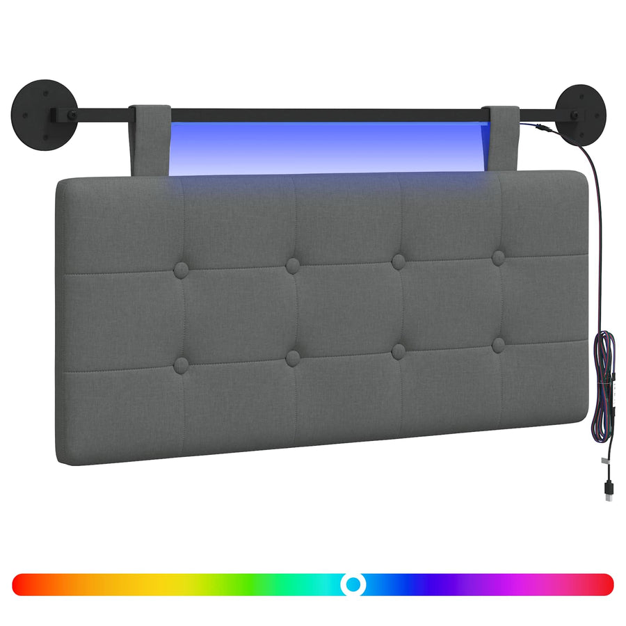 Hangend hoofdbord Met LED-verlichting Donkergrijs Stof