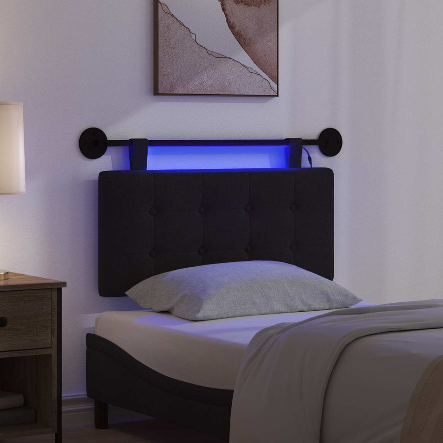 Hangend hoofdbord Met LED-verlichting Zwart Stof