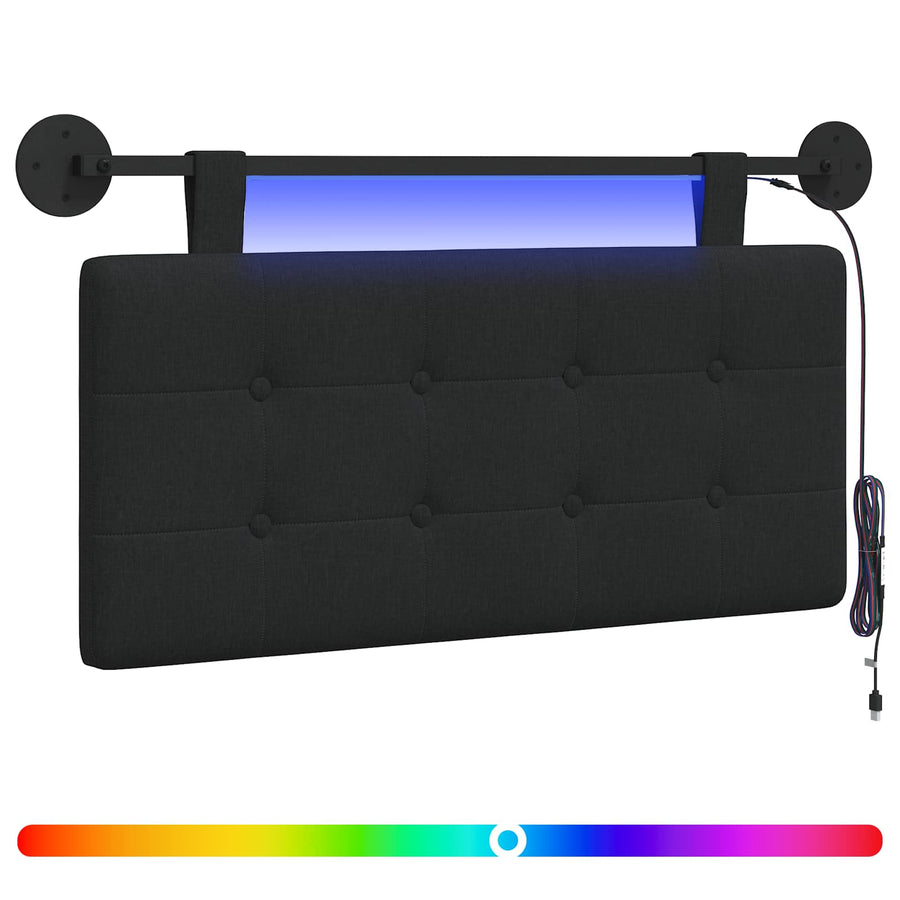 Hangend hoofdbord Met LED-verlichting Zwart Stof
