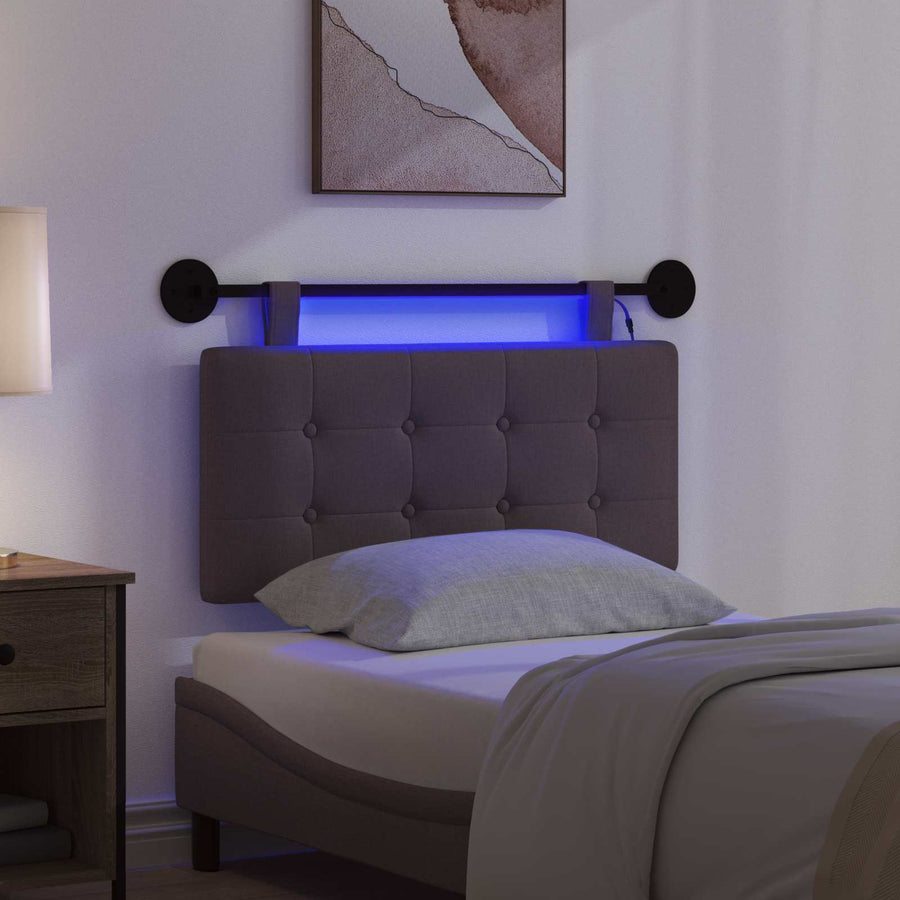 Hangend hoofdbord Met LED-verlichting Donkerbruin Stof
