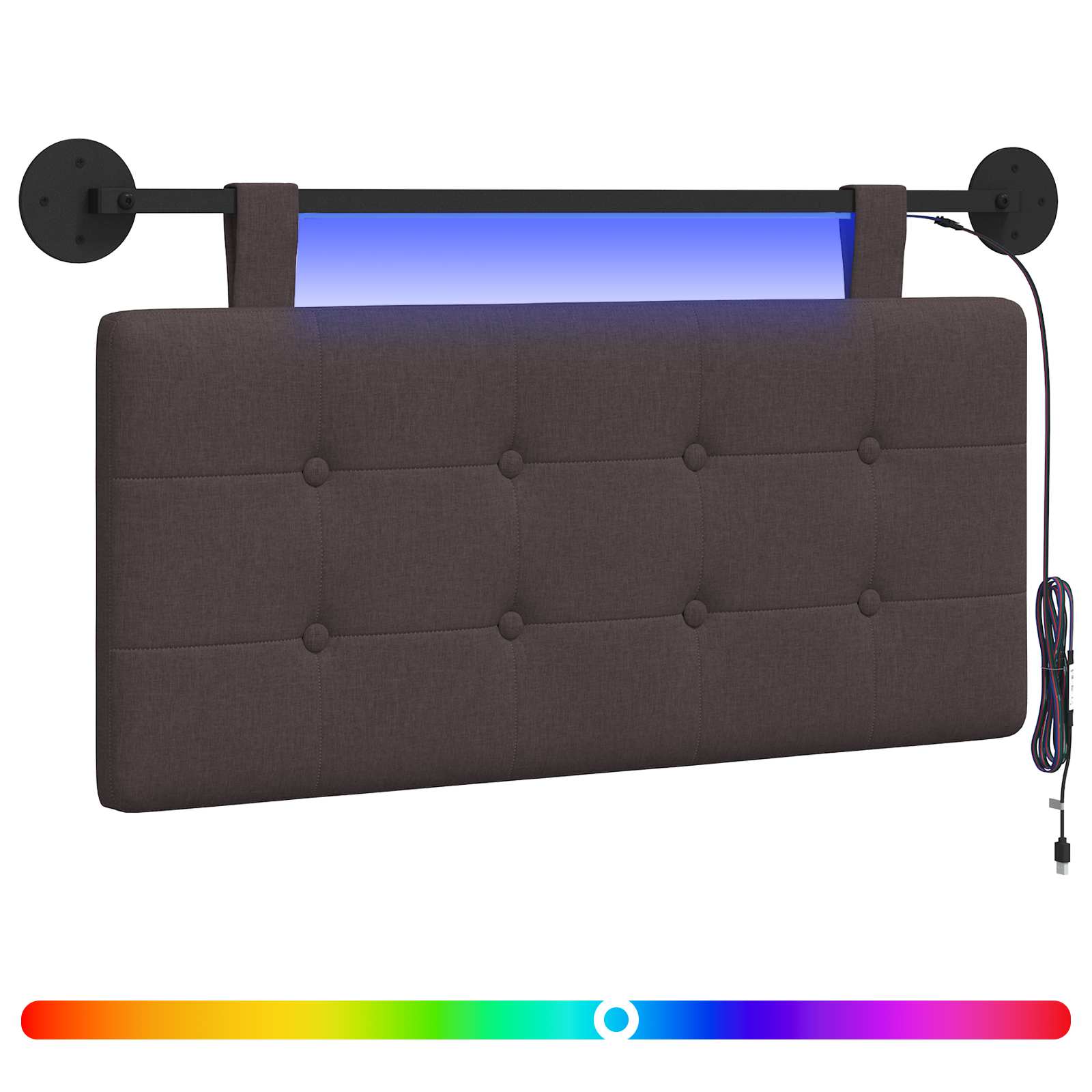 Hangend hoofdbord Met LED-verlichting Donkerbruin Stof