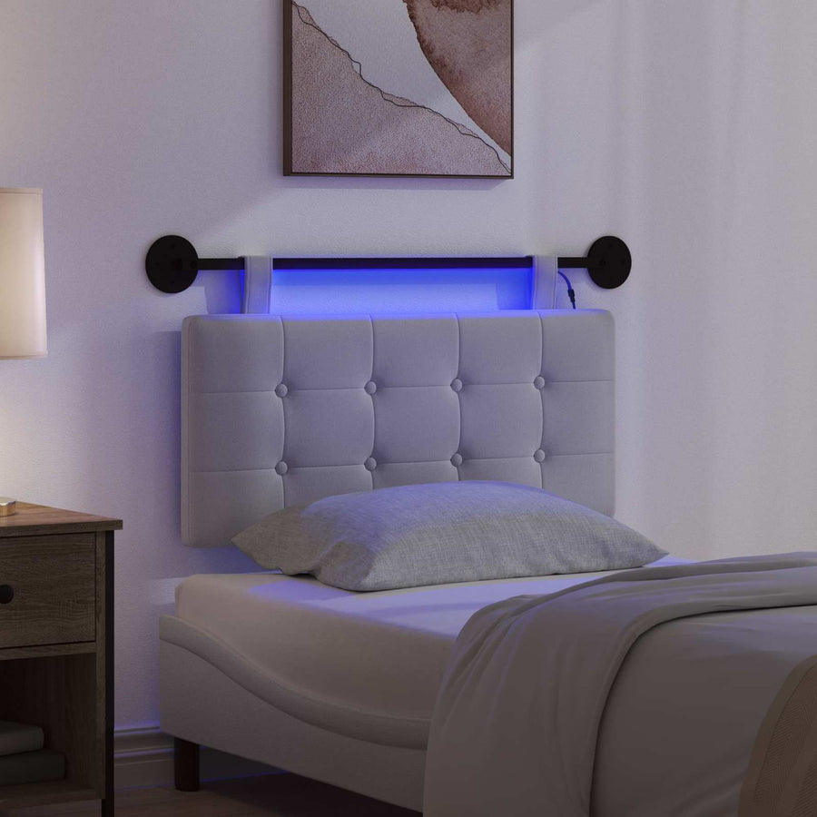 Hangend hoofdbord Met LED-verlichting Wit Stof