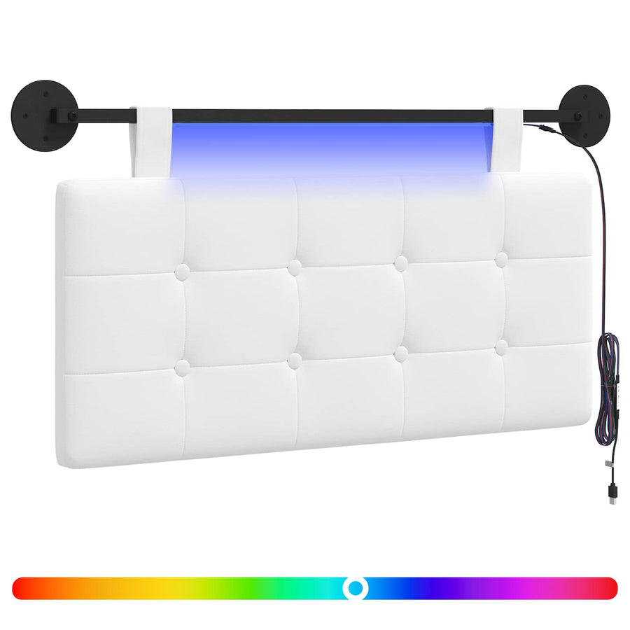 Hangend hoofdbord Met LED-verlichting Wit Stof