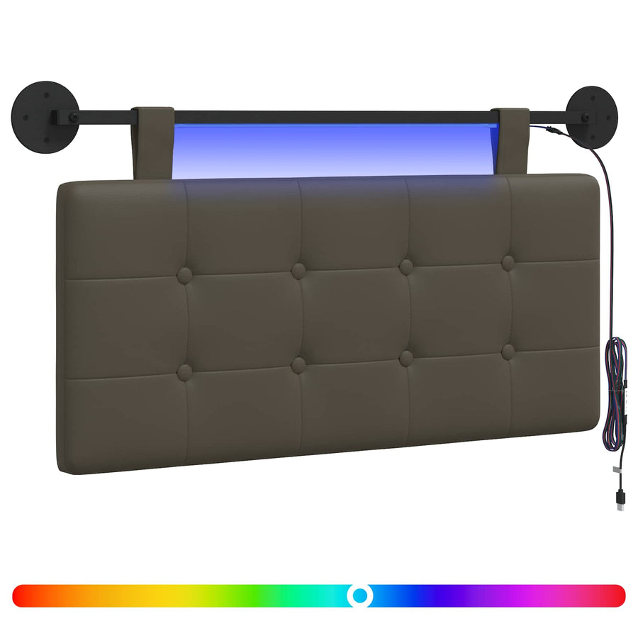 Hangend hoofdbord Met LED-verlichting Grijs Kunstleer