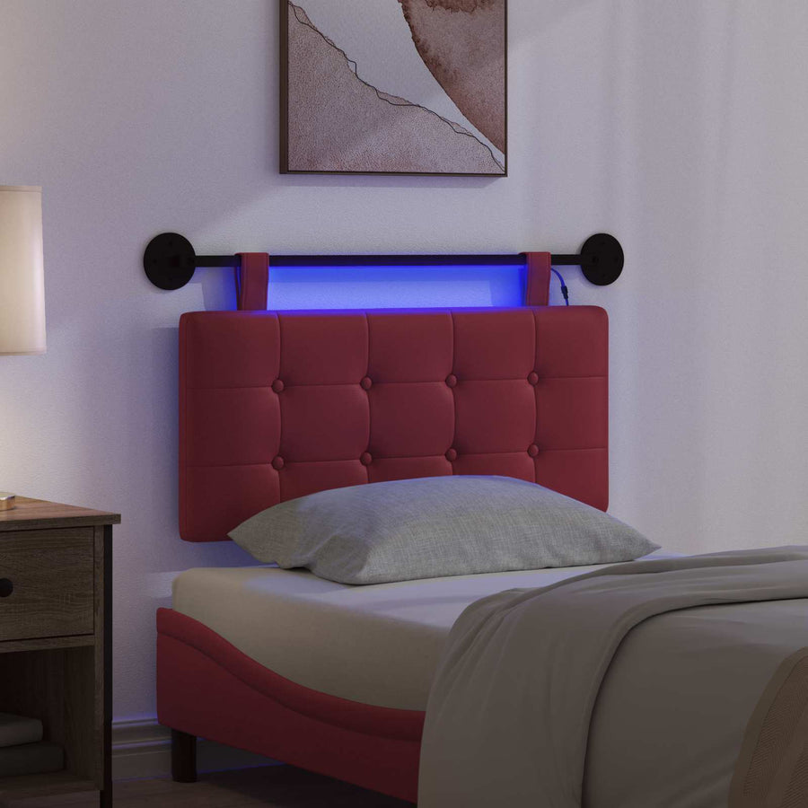 Hangend hoofdbord Met LED-verlichting Wijnrood Kunstleer