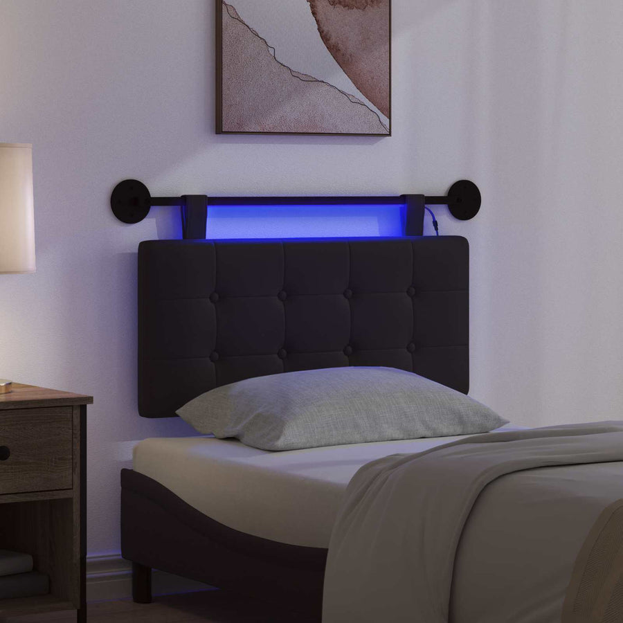 Hangend hoofdbord Met LED-verlichting Zwart Kunstleer
