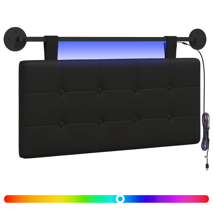 Hangend hoofdbord Met LED-verlichting Zwart Kunstleer