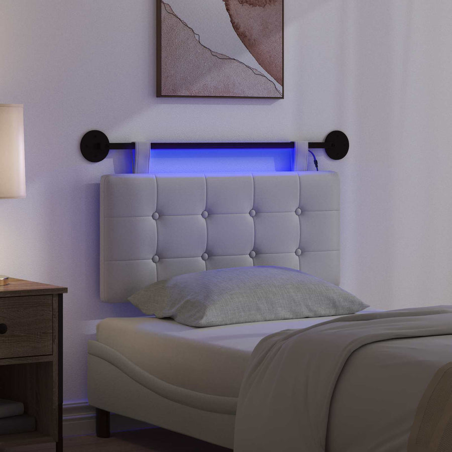 Hangend hoofdbord Met LED-verlichting Wit Kunstleer